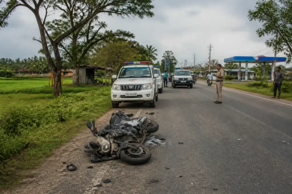 East Burdwan road accidents involving a motorcycle and lorry on a rural road