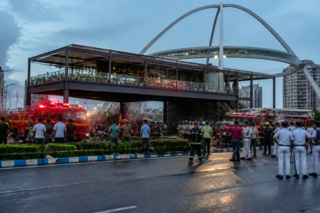 Fire response at a restaurant near Biswa Bangla Gate after the New Town restaurant fire