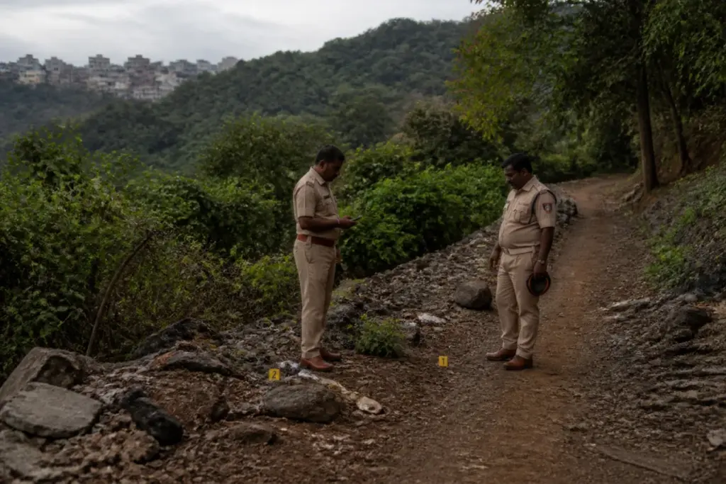 Police investigation near the Sanjay Gandhi National Park forest after a Mira Road shooting