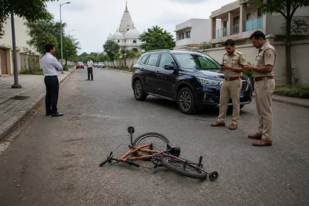 Gandhinagar road accident scene on an internal road in Sector 5B