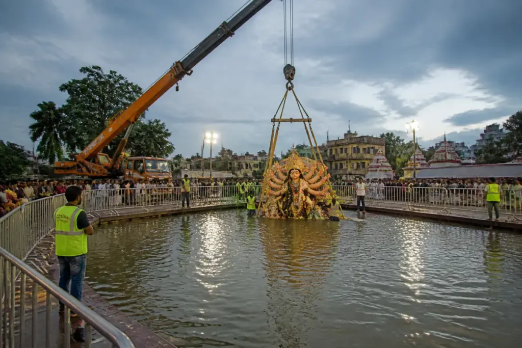 Eco-friendly idol immersion arrangements at an artificial pond in Berhampur