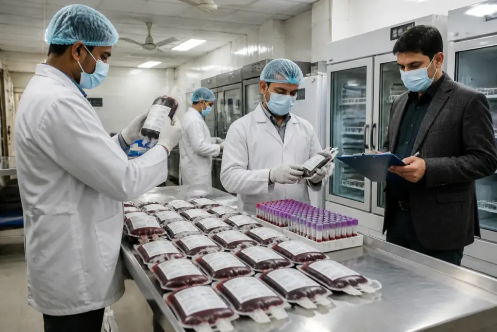 UP blood safety inspection of blood bags and records at a government blood centre