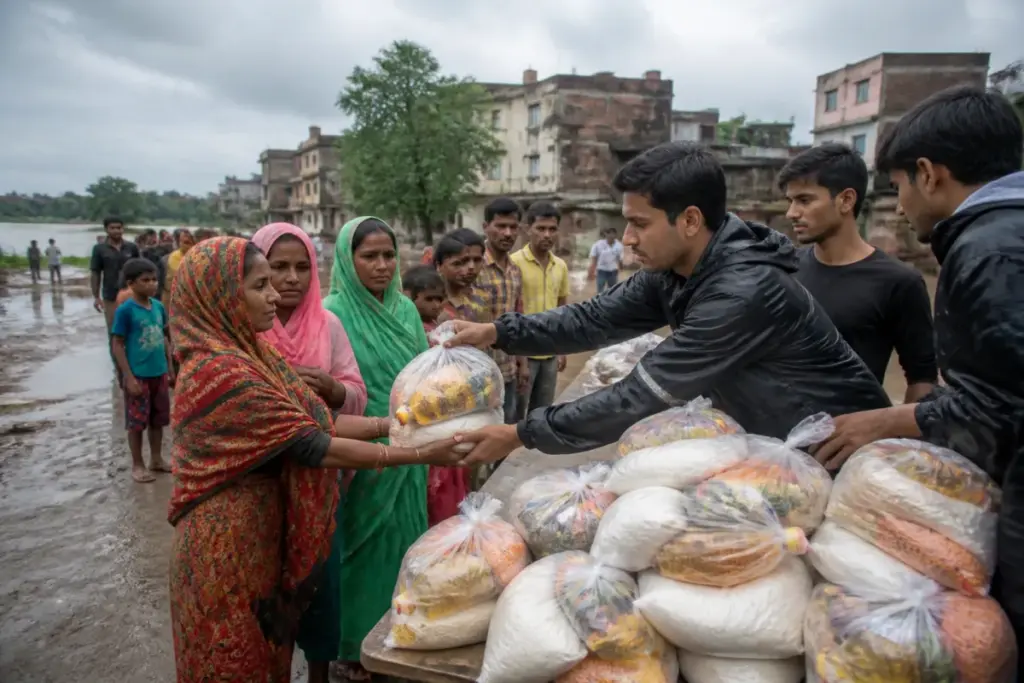 Lucknow flood relief kits prepared for families affected in Faizullaganj