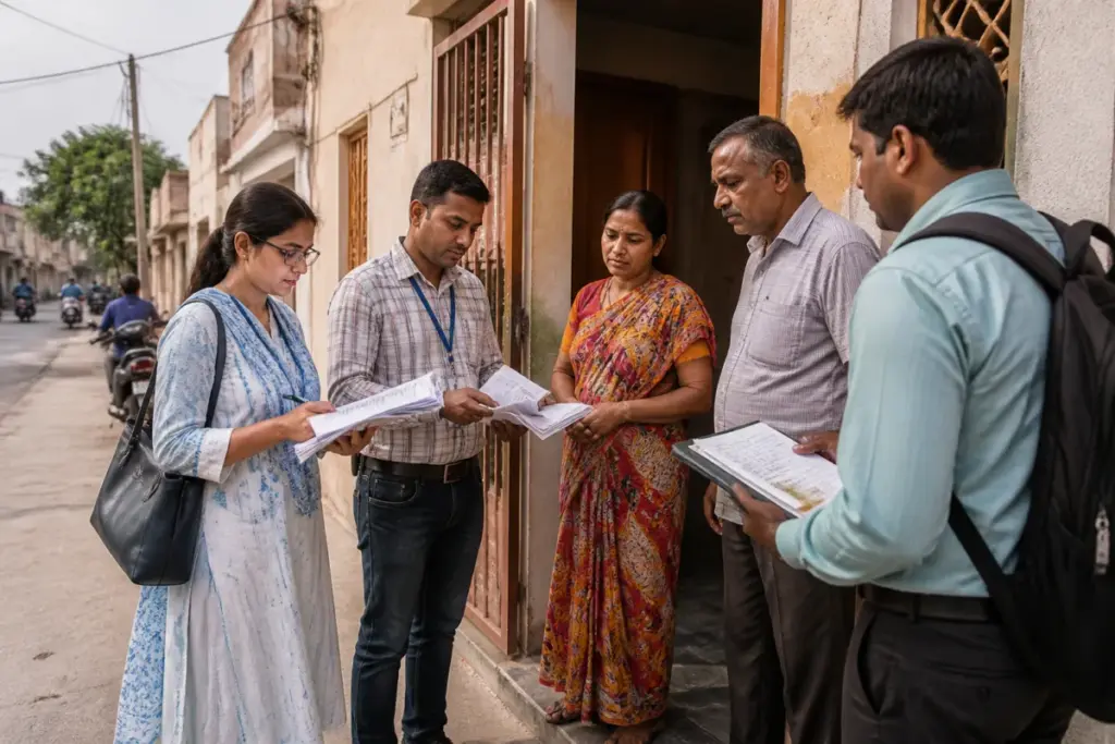 Rajasthan voter registration officials conducting a household enrolment visit