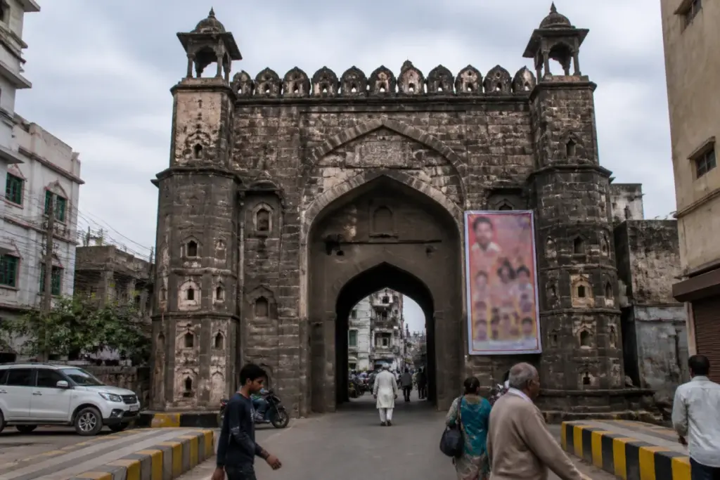 Bhopal heritage gate Kala Darwaza with a poster attached to its historic facade