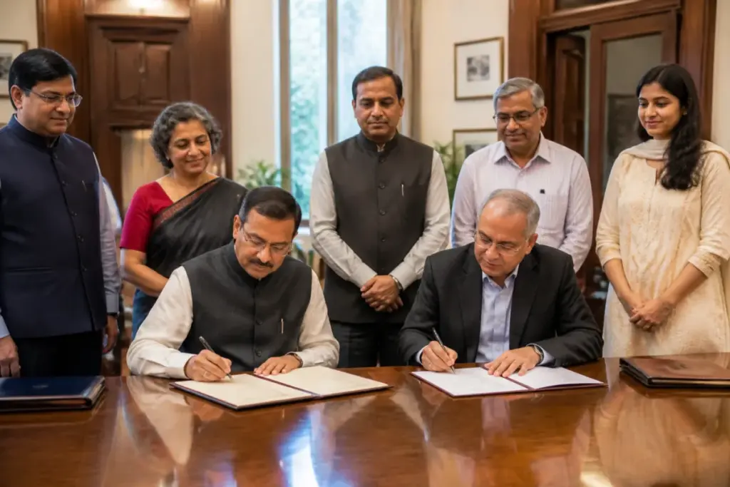 Seva First Innovation Challenge partners signing a Maharashtra entrepreneurship MoU in Mumbai