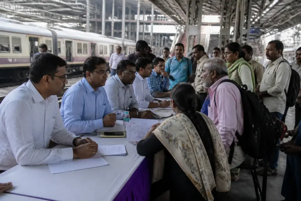 Rail Jan Samvaad officials engaging with passengers at a Mumbai railway station