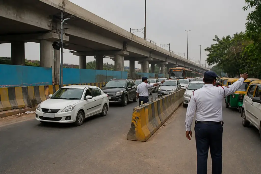 Old RTR flyover closure diverting traffic near Delhi airport and Vasant Vihar