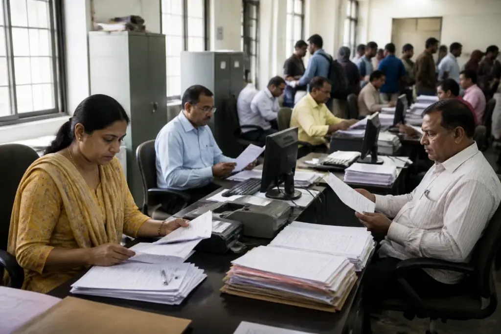 Delhi voter list revision documents being verified at an electoral office