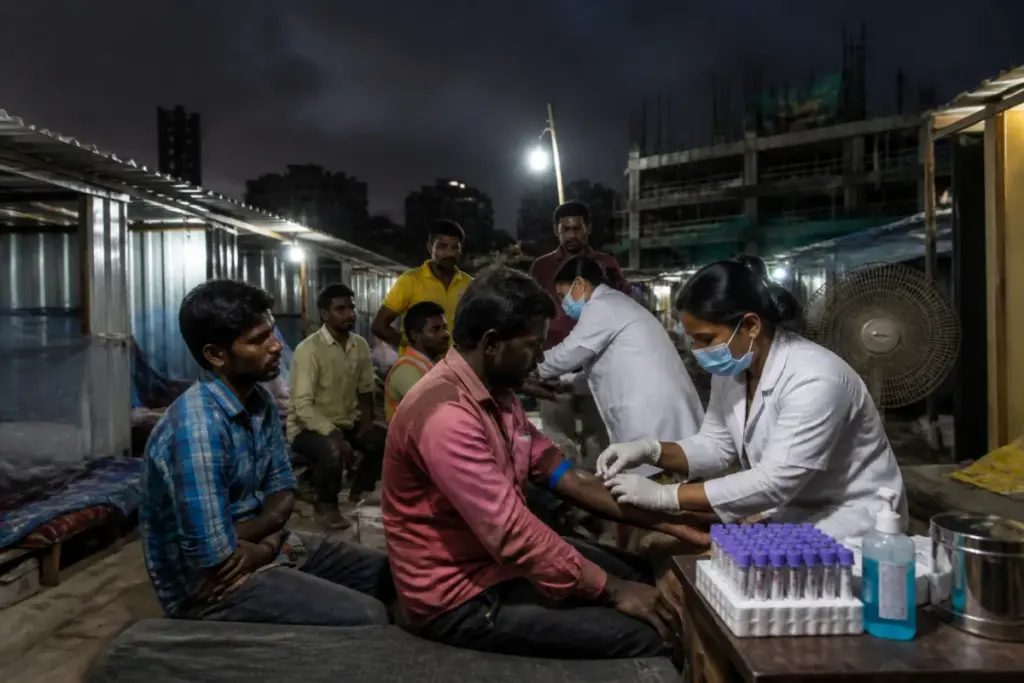 Pune filariasis tests being conducted among construction workers at a night health camp