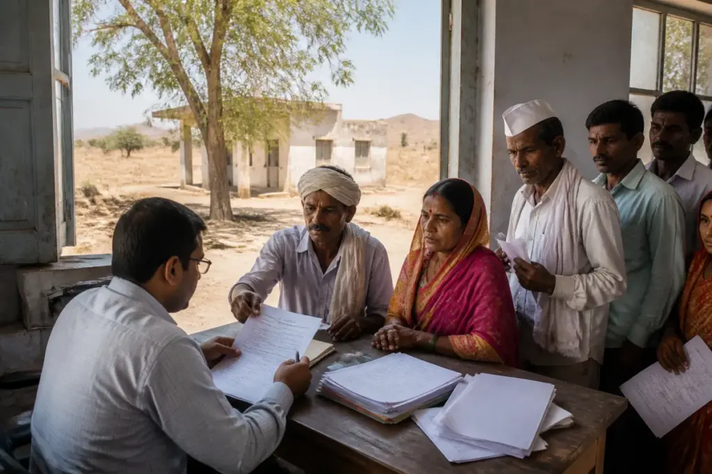 Maharashtra SIR deadline notice and voter forms at a rural election office