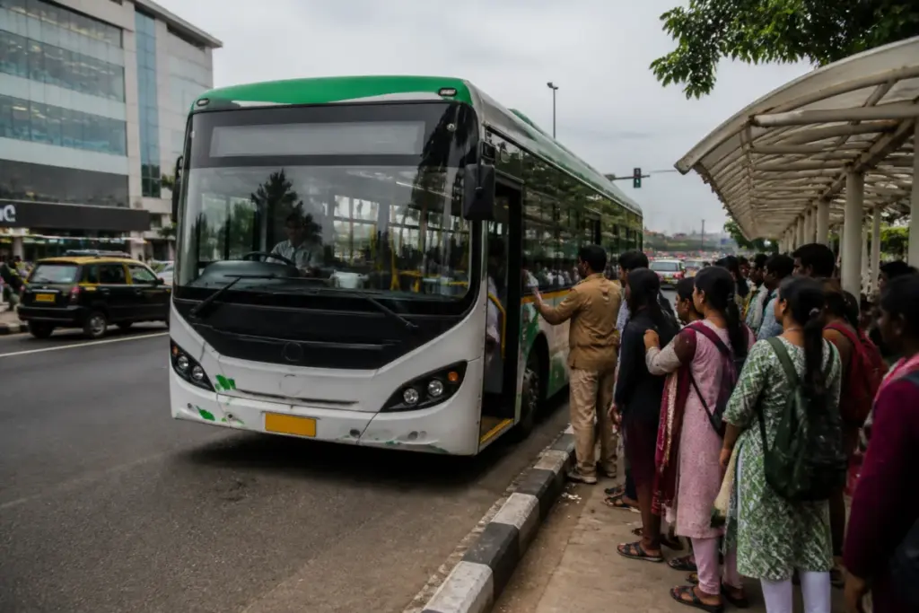 PM e-Bus Sewa buses operating on an urban road in Bhubaneswar