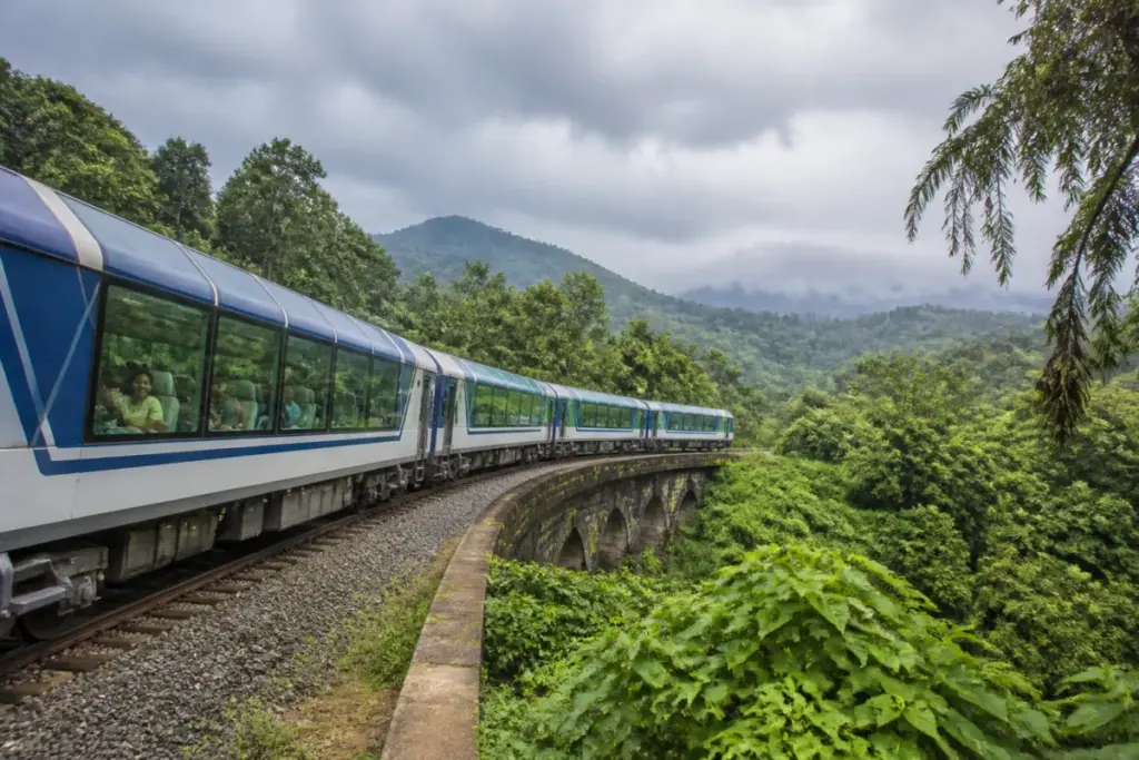 Sengottai Punalur Vistadome coach travelling through Kerala’s Western Ghats