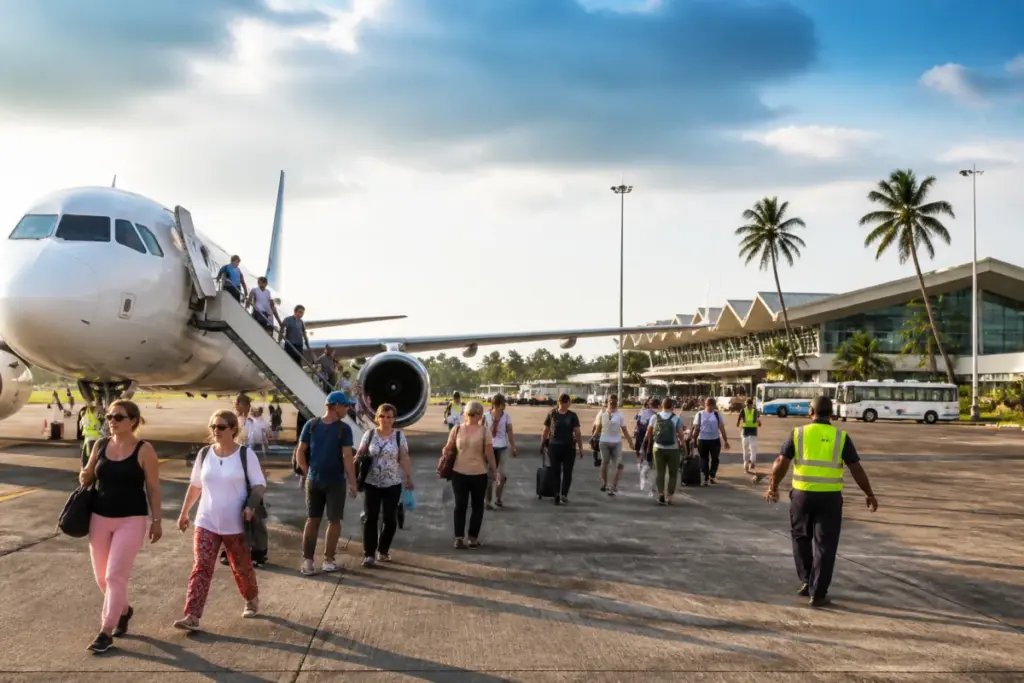 Goa charter flights arriving at an international airport during the winter tourism season