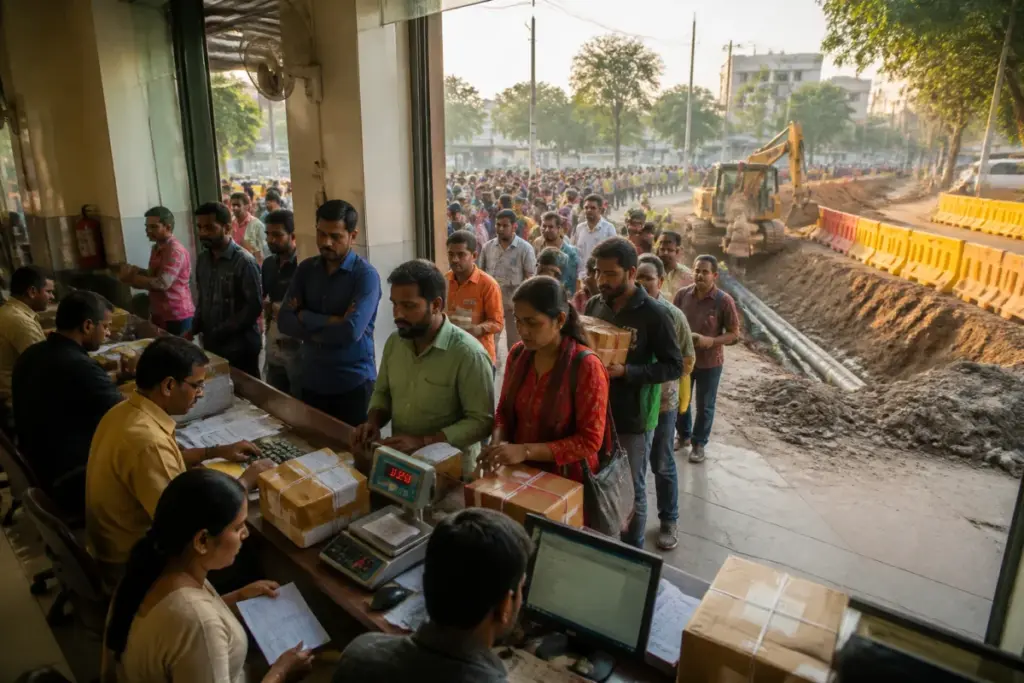 Nagpur postal delays at a busy post office during the Diwali parcel rush