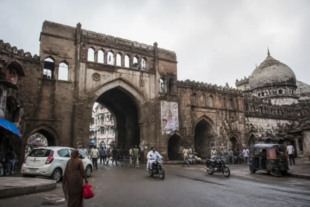 Bhopal heritage gate Kala Darwaza with a poster attached near its historic entrance