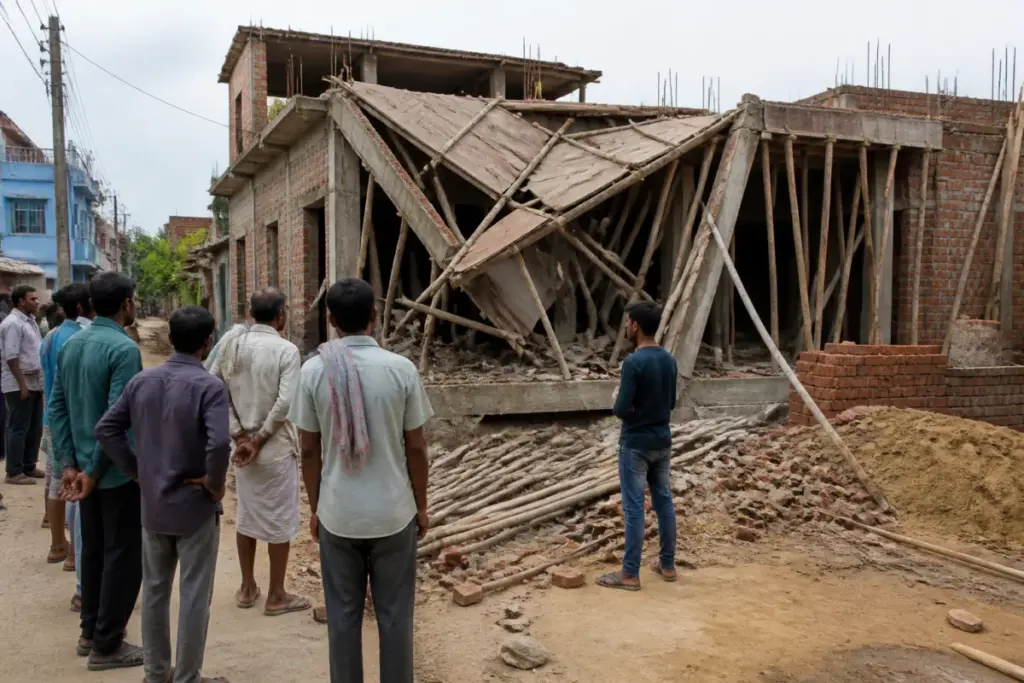 Buxar roof collapse at a residential construction site in Naya Bhojpur