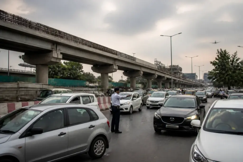 RTR Flyover carriageway closed after cracks were found near Delhi airport.