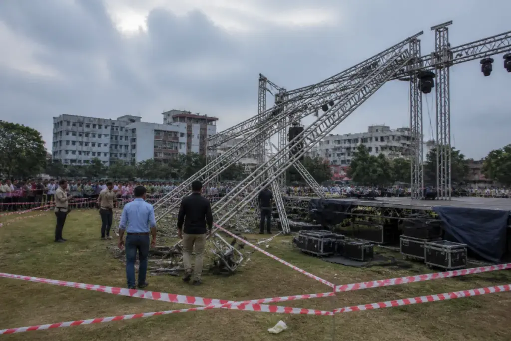 Hyderabad truss collapse site at an engineering college event venue
