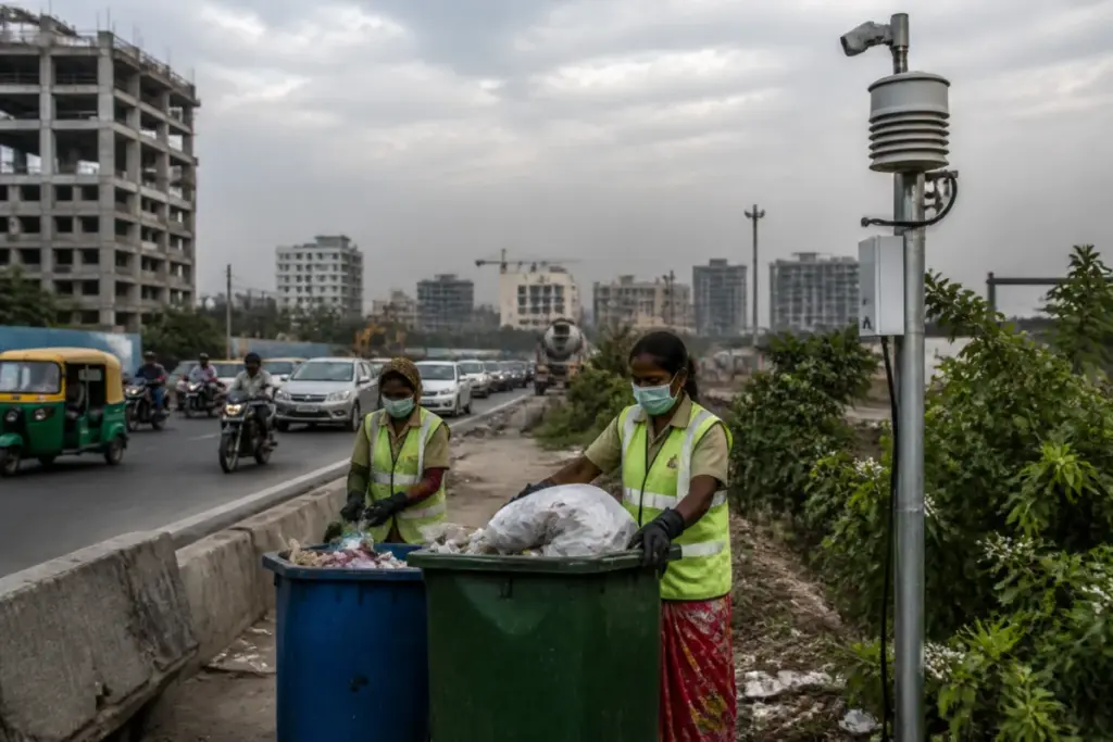 Ahmedabad air pollution monitoring near a construction site and urban road