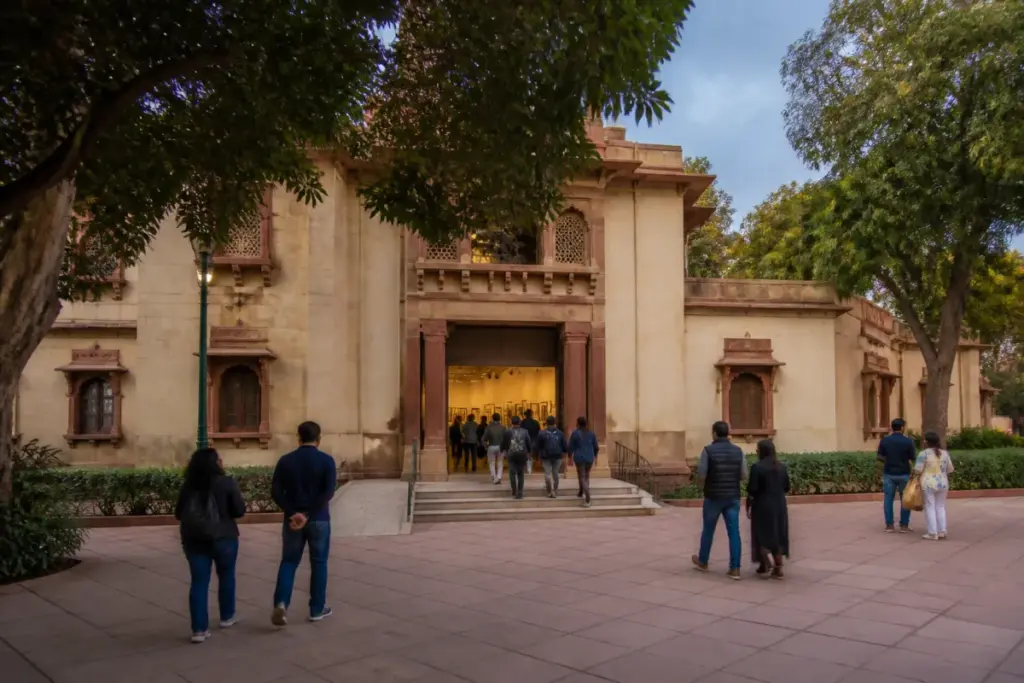 Bikaner House exhibition venue in New Delhi with an empty gallery entrance