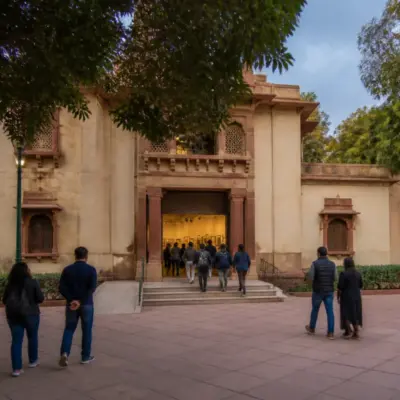 Bikaner House exhibition venue in New Delhi with an empty gallery entrance