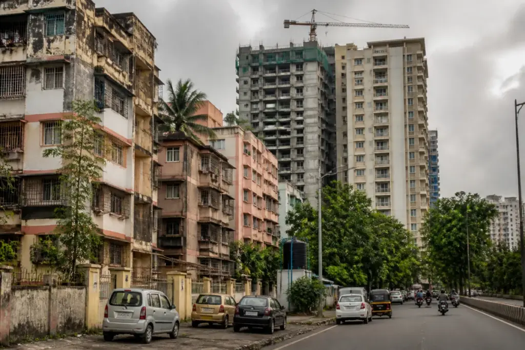 Navi Mumbai cluster redevelopment area with ageing buildings and dense urban infrastructure