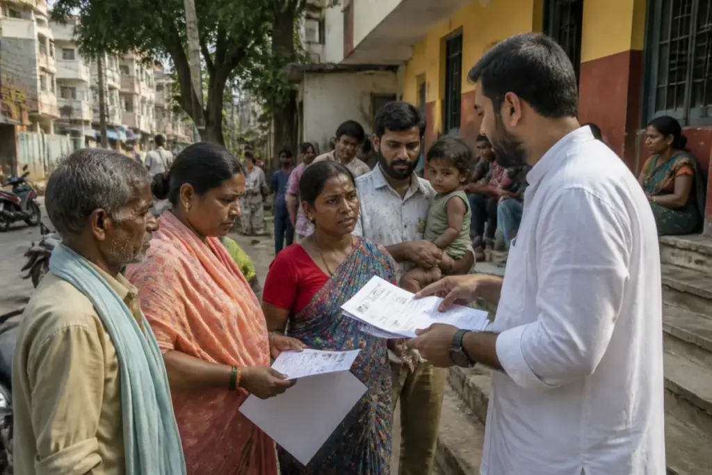 Bengaluru voter roll deletions discussed at a polling station during electoral revision