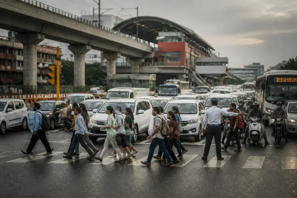 Delhi road accident black spots on a busy urban road near a flyover