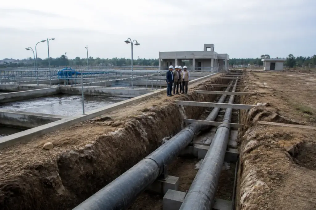 Haryana water sewerage projects featuring a modern water treatment facility and urban utility infrastructure