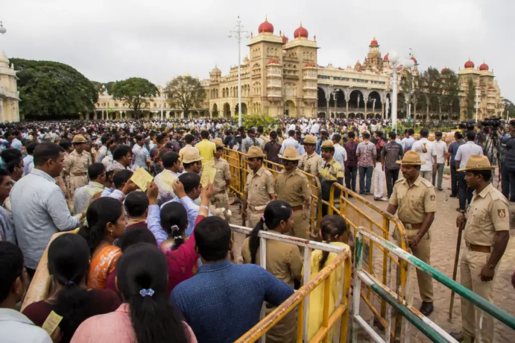 Mysuru Dasara Jamboo Savari crowd near the palace entry gates