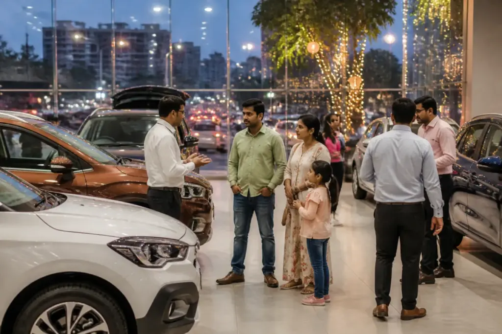 Car sales Diwali demand at an Indian dealership during the festive season
