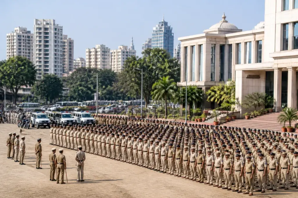 Karnataka police personnel at a Bengaluru event as police recruitment and infrastructure plans are announced