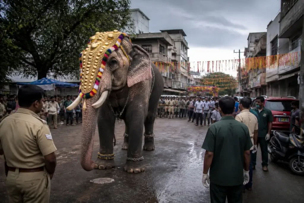 Somanna elephant during the Shivamogga Dasara procession before the reported incident