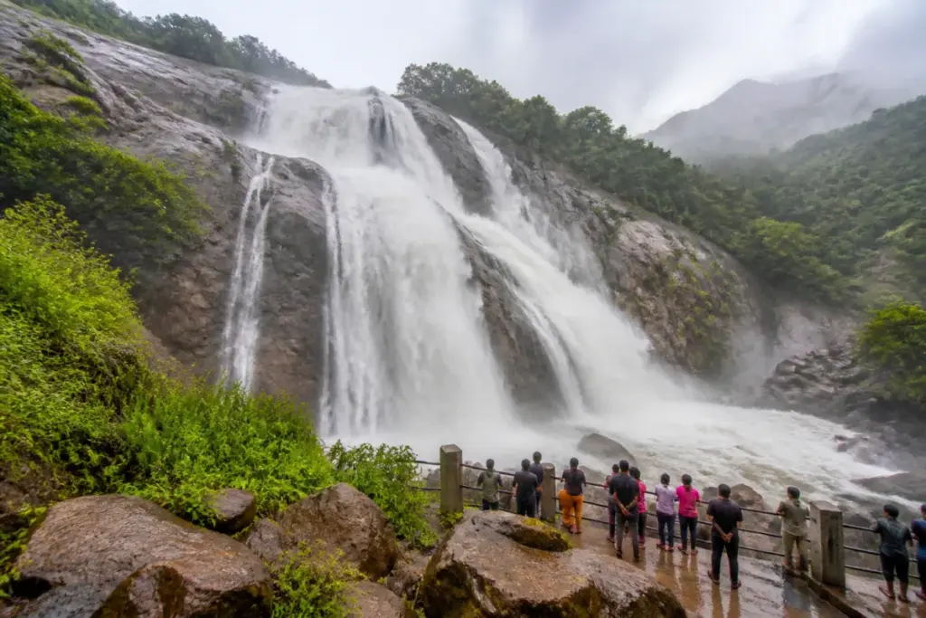 Manimutharu Falls with increased water flow after heavy rain in Tirunelveli