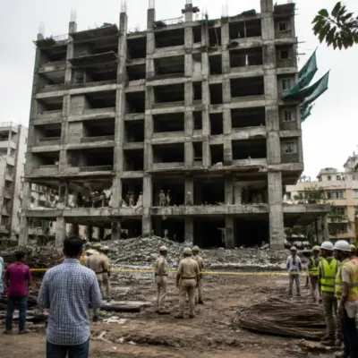 Police investigation at a Bengaluru construction site after a suspected blast injured two workers