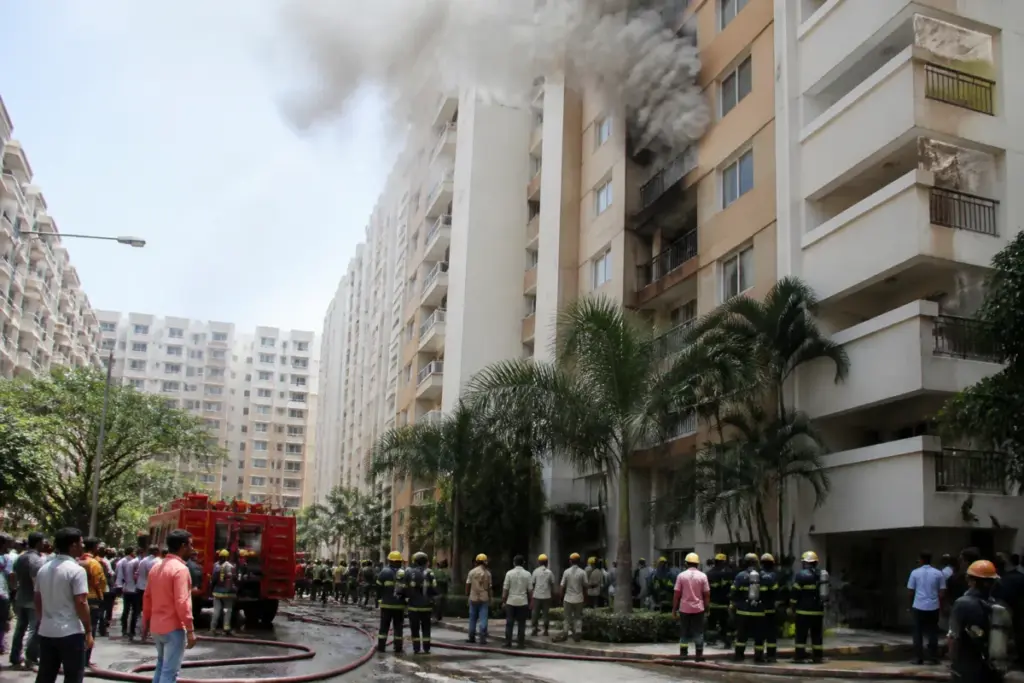 Bengaluru apartment fire response at a high-rise building in Uttarahalli