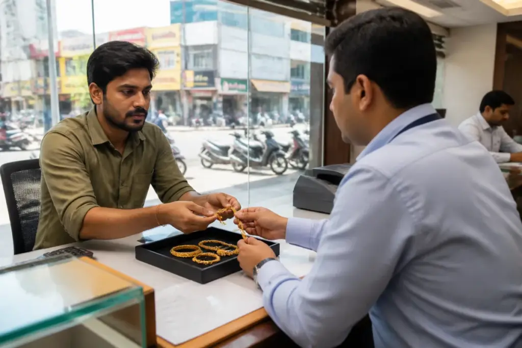 Gold loan market India represented by jewellery pledged at a lender branch