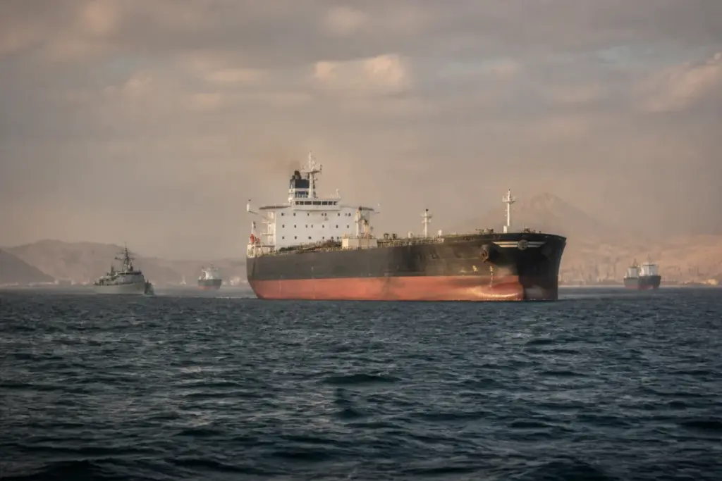 Oil tanker shipping through the Strait of Hormuz amid rising crude shipping costs