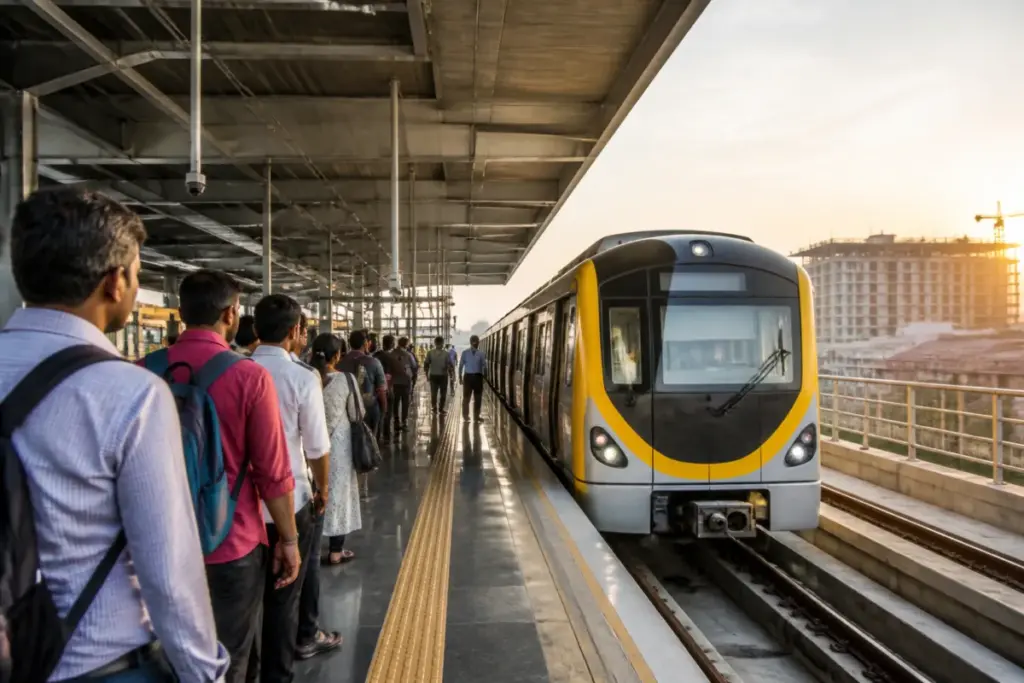 Chennai Metro Yellow Line train serving commuters on the Phase-2 corridor
