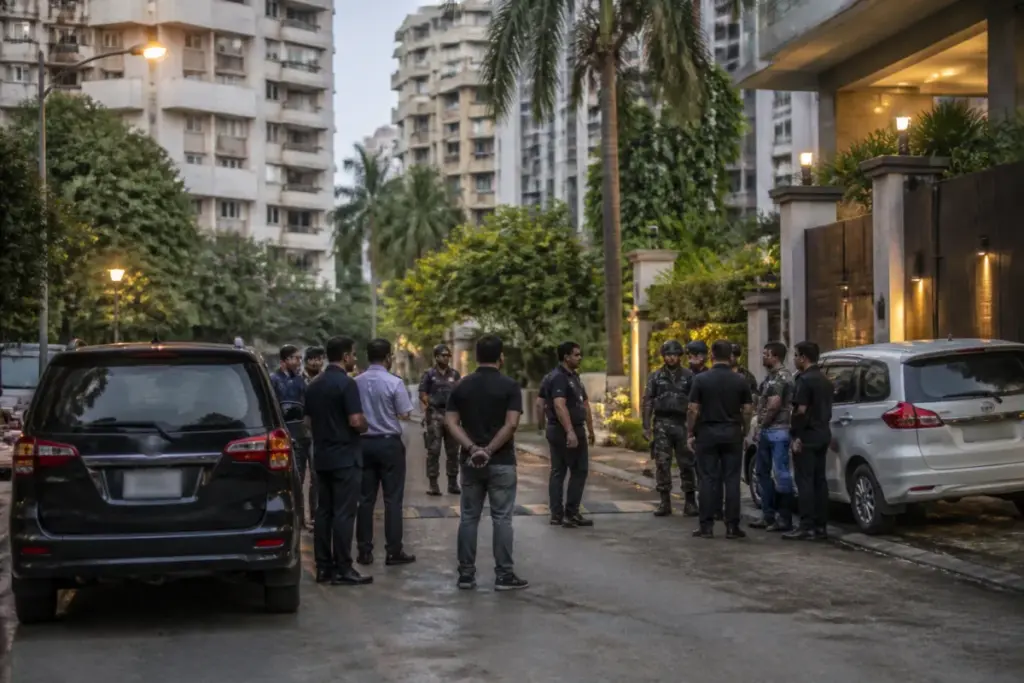 Mumbai Crime Branch investigators examining a security case in a Juhu neighbourhood