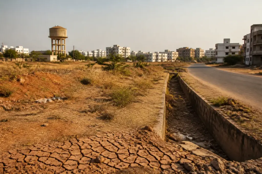 Telangana rainfall deficit leaves a dry urban landscape in Hyderabad