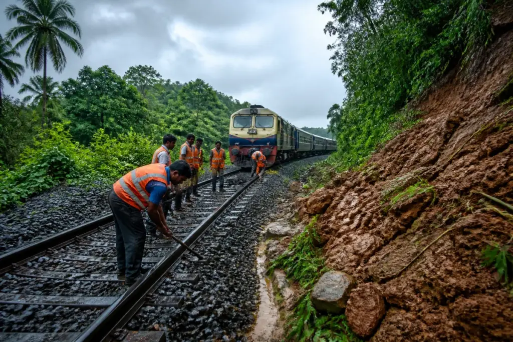 Railway track near Parassala after a landslide disrupted Kerala train services