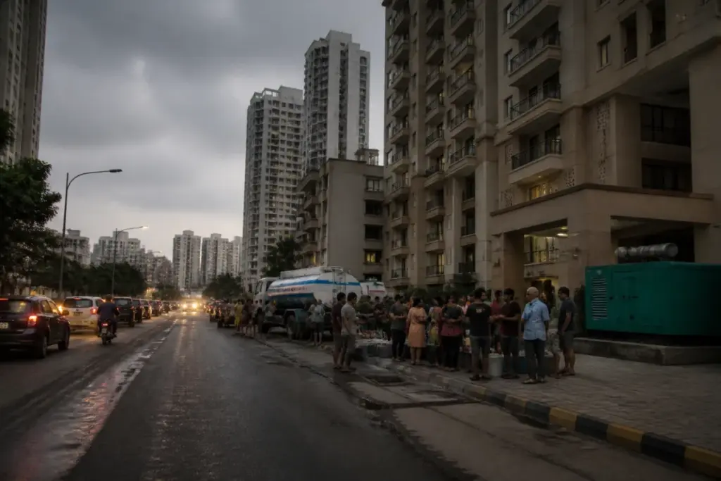 Gurugram power outage affecting a residential neighbourhood and apartment towers
