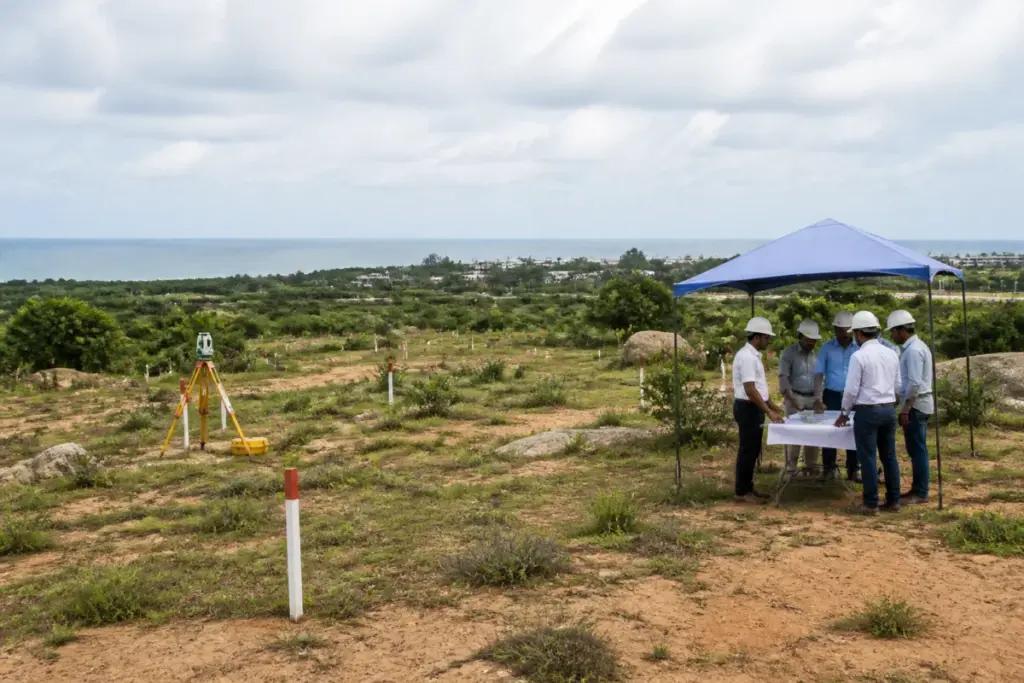Tamil Nadu urban training campus site near Mamallapuram with civic infrastructure and construction planning activity