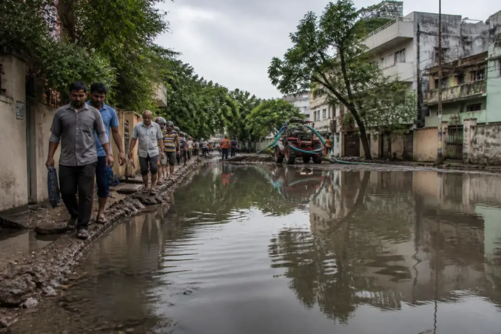 Chennai waterlogging on a flooded urban road after overnight rain