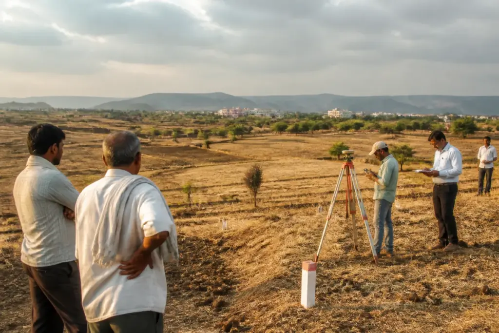 Purandar airport land acquisition site across farmland near Pune
