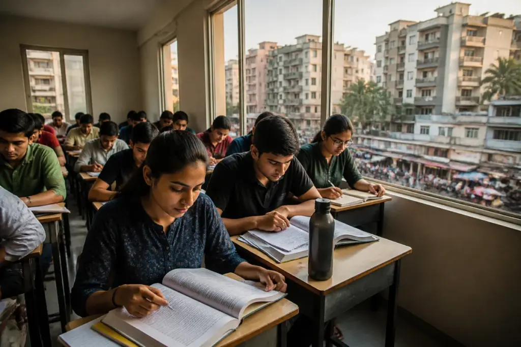 Students preparing for competitive exams in a Pimpri-Chinchwad study centre