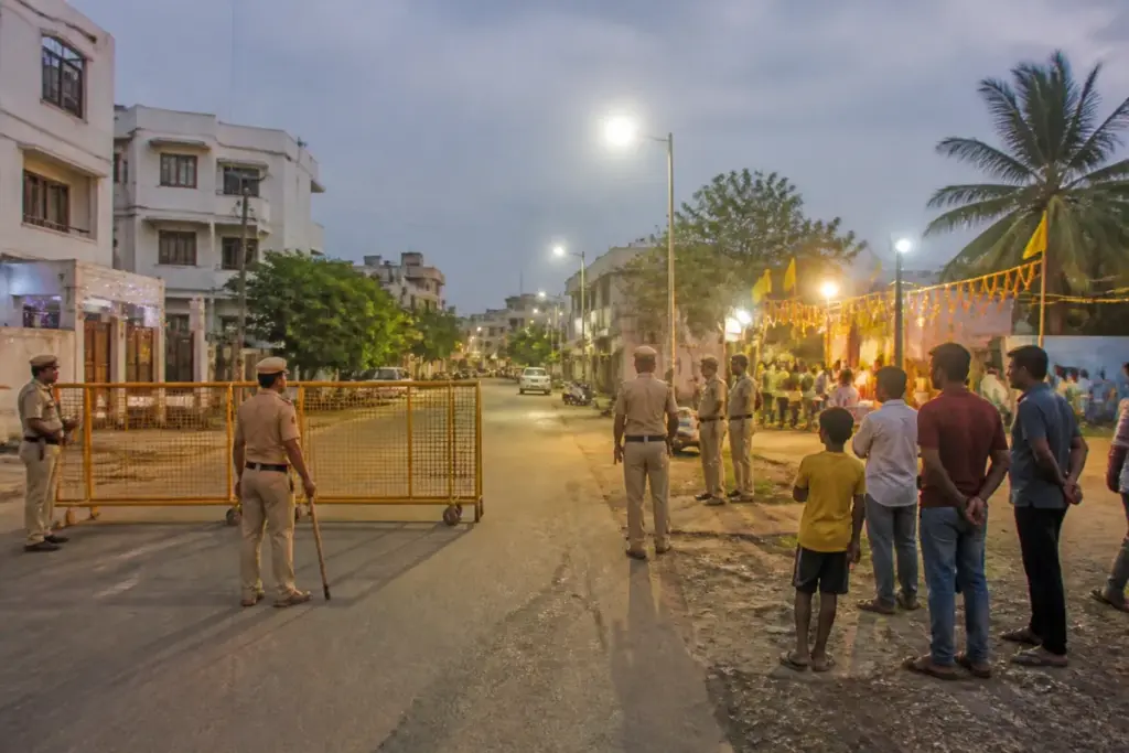 Baramati cracker ban notice near a public road during an Indian festival