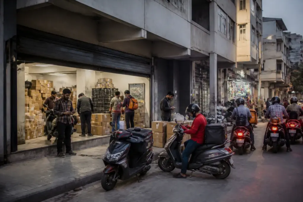 Swiggy dark stores supporting quick-commerce deliveries in an Indian urban neighbourhood